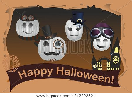 Halloween in steampunk style with white pumpkins
