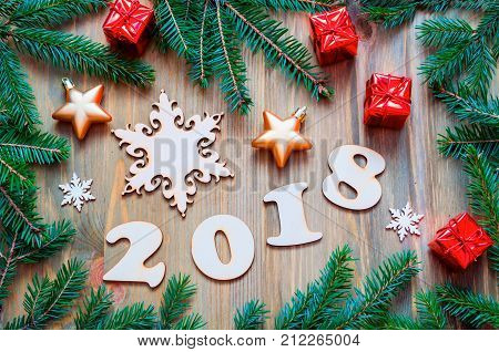 happy new year 2018 background with 2018 figures christmas toys green fir tree branches new - Free Christmas Toys happy new year 2018 background with 2018 figures christmas toys green fir tree branches new - Free Christmas Toys