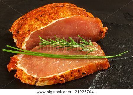 Marinated pork chop. Fresh sliced pork. Sale of meat. Preparation for grilling