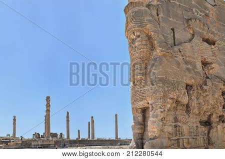 Fars Province Shiraz Iran - 20 april 2017: The ancient city of Persepolis is Iran's most famous archaeological site.