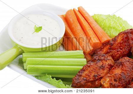 Hot Wings med Vegies og Dip