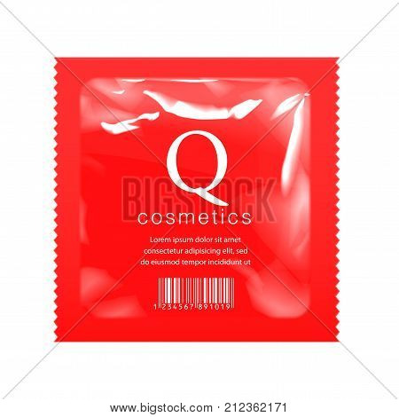 Realistic Red Blank template Packaging Foil wet wipes Pouch Medicine Or Condom. Food Packing Coffee, Salt, Sugar, Pepper, Spices, Sweets. Template For Mock up Your Design. vector illustration.