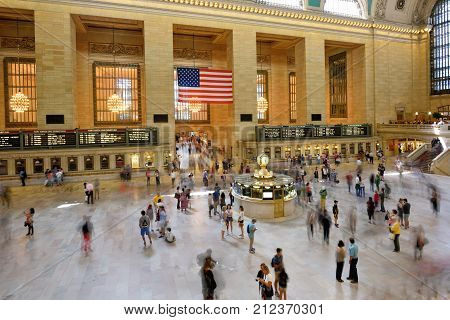 NEW YORK CITY - AUG. 26: Interior of the Grand Central Terminal on August 26 2017 in New York City NY. Grand Central Terminal is a commuter rapid transit and intercity railroad terminal in NYC