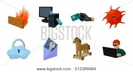 Hacker and hacking icons in set collection for design. Hacker and equipment vector symbol stock  illustration.