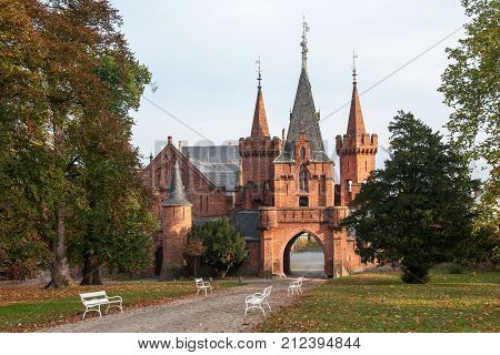 Red Castle in Hradec nad Moravici in Autumn Time, Czech Republic