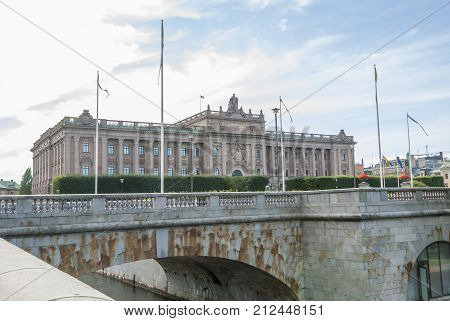 Swedish Parliament building in Stockholm in summer