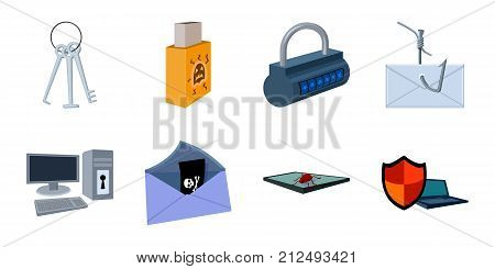 Hacker and hacking icons in set collection for design. Hacker and equipment vector symbol stock  illustration.