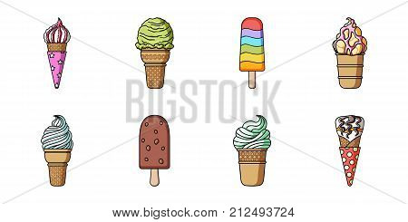 Different ice cream icons in set collection for design. Dessert and sweetness vector symbol stock  illustration.