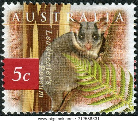 Australia - Circa 1996: Postage Stamp Printed In Australia Shows Leadbeater's Possum (gymnobelideus 