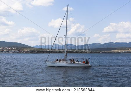 Gelendzhik, Krasnodar region, Russia - July 17, 2015: Sea voyage on a yacht on Gelendzhik Bay