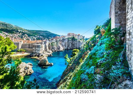 Aerial view at historical town Dubrovnik in Croatia, world's famous travel place, Adriatic Sea.