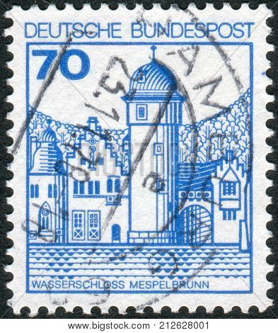 GERMANY - CIRCA 1977: Postage stamp printed in Germany shows Mespelbrunn Castle circa 1977