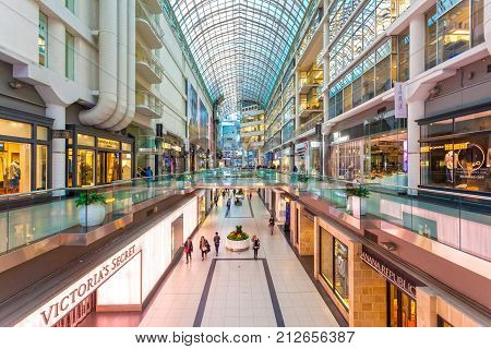 Toronto Canada - Oct 11 2017: Interior of the Eaton Centre mall in the city of Toronto Canada