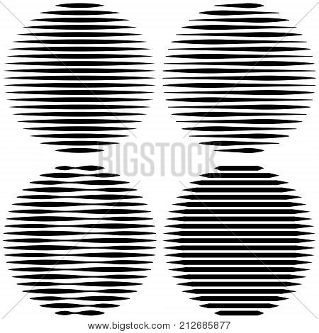 set Circle Logo with lines unusual icon Design, Vector horizontal stripes Geometric shape, the effect of refraction, the refraction of light, pop art design