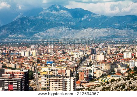 A View Of Shkoder City Under The Mountains, Albania - Europe.