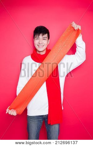 man show couplets with chinese new year on red background