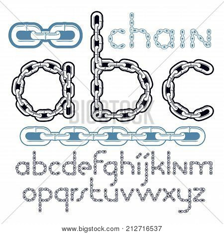 Vector type font script from a to z. Lower case creative letters abc made with steel chain link joined link.