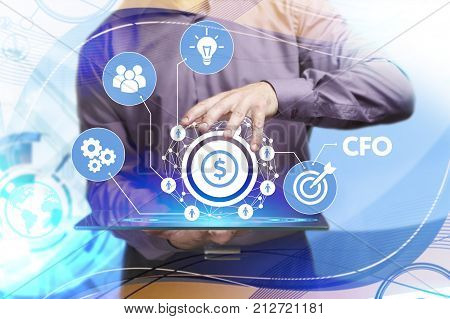 Business, Technology, Internet And Network Concept. Young Businessman Working On A Virtual Screen Of