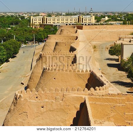 Khiva: view of the fortress wall of old town