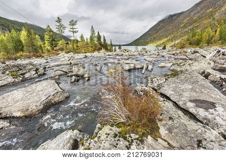 River Shumi. Multinskiye Lakes. Altai Mountains Autumn Landscape