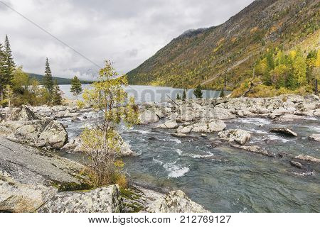 River Shumi. Multinskiye Lakes. Altai Mountains Autumn Landscape