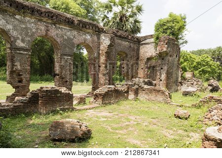 Detail of abandoned half-ruined medieval temple in India Tamil Nadu