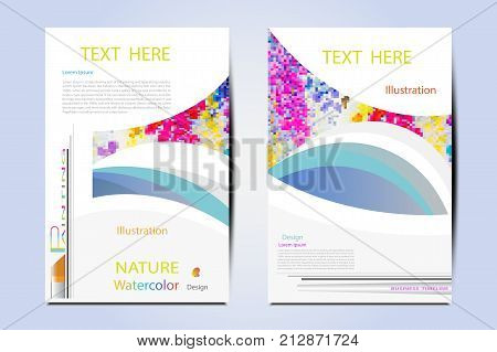 Vector illustration creative magazine layout templateFlyer cover business brochure infographics design Leaflet advertising watercolor painting backgroundTitle sheet model setFancy info text frame