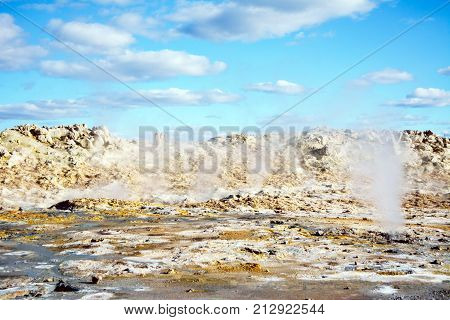 Fumarole Field In Namafjall, Iceland.