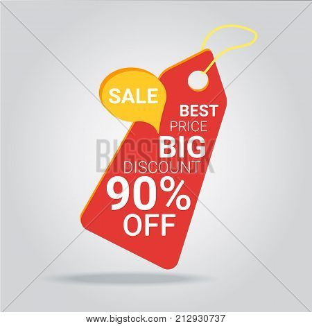 90% OFF Discount Sticker. Sale Red Tag Isolated Vector Illustration. Discount Offer Price Label Vector Price Discount Symbol.