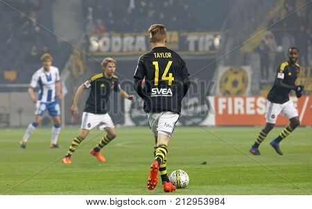 Solna Sweden - Oct 30 2017: Soccer Player Robert Taylor (aik) Have The Ball Under Control. October 3