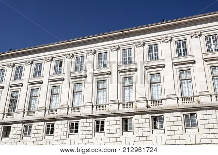 The north wing of the Palace of Ajuda with its numerous windows facing the courtyard in Lisbon Portugal