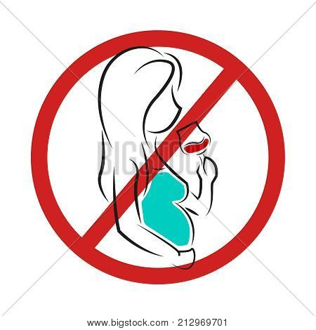 No alcohol during pregnancy period vector sign illustration isolated on white background. Line art