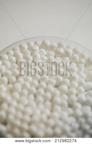 Qtips on a white background close up macro shot