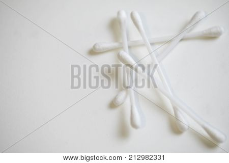 Qtips on a white background close up macro shot
