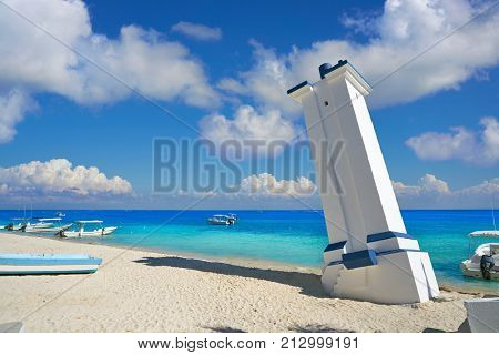 Puerto Morelos old bent lighthouse in Mayan Riviera Maya of Mexico