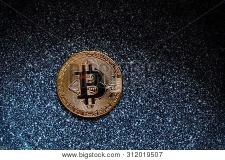 Bitcoin Golden Coin Of Digital Internet Currency . Metallic Money. Conceptual Network Technological 