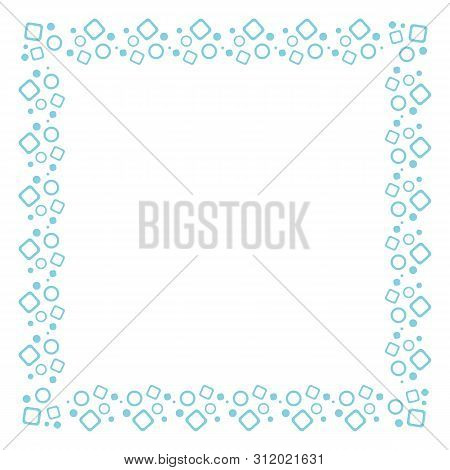 Vector Blue Square Frame With Geometric Pattern Of Circles And Squares. Design Of Postcards, Booklet