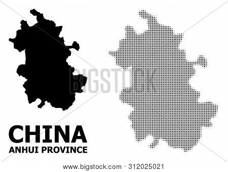 Halftone And Solid Map Of Anhui Province Composition Illustration. Vector Map Of Anhui Province Comp