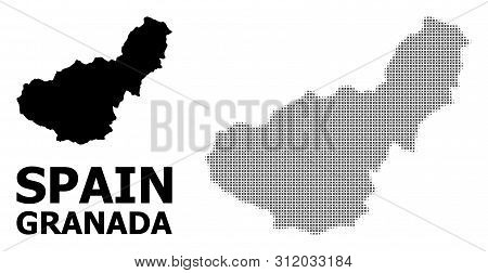 Halftone And Solid Map Of Granada Province Composition Illustration. Vector Map Of Granada Province 