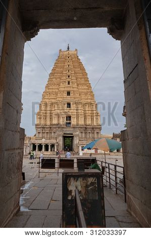 Hampi, India July 8, 2019 : Inner View Of Virupaksha Or Pampapati Temple At Hampi, Karnataka , India