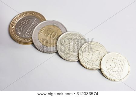 Close Up Turkish Lira And Kurus Metal Coins
