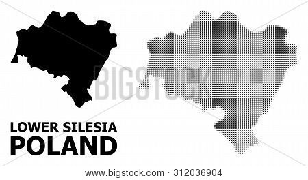 Halftone And Solid Map Of Lower Silesia Province Mosaic Illustration. Vector Map Of Lower Silesia Pr