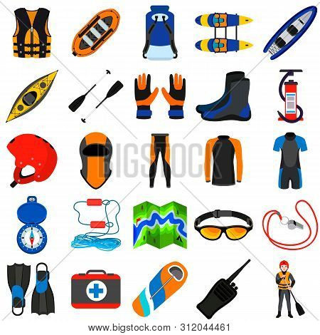 Rafting Icons Set. Flat Set Of Rafting Vector Icons For Web Design