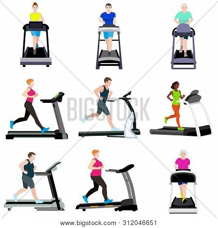 Treadmill Icons Set. Flat Set Of Treadmill Vector Icons For Web Design