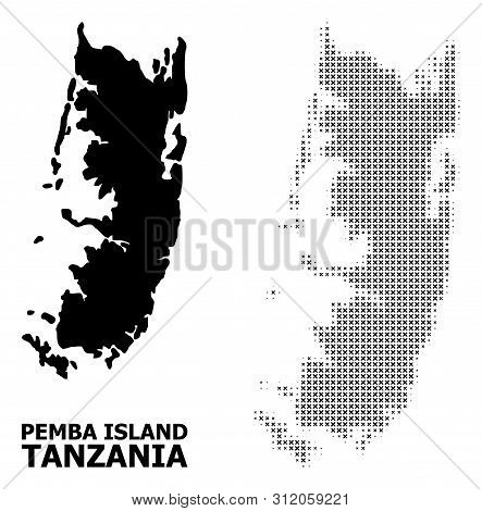 Halftone And Solid Map Of Pemba Island Composition Illustration. Vector Map Of Pemba Island Composit