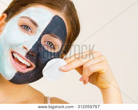 Girl Remove Black White Mud Mask From Face