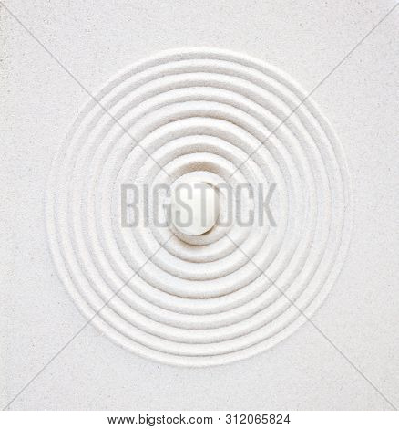 White Stone In The Sand. Zen Japanese Garden Background Top Vue