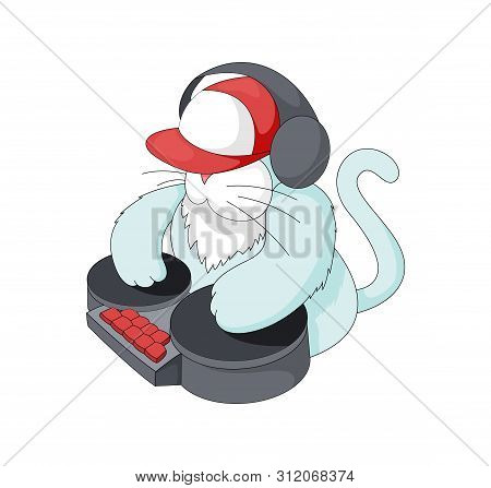 Dj Cat Cartoon Vector Illustration For Print Design Isolated On White