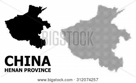 Halftone And Solid Map Of Henan Province Composition Illustration. Vector Map Of Henan Province Comp