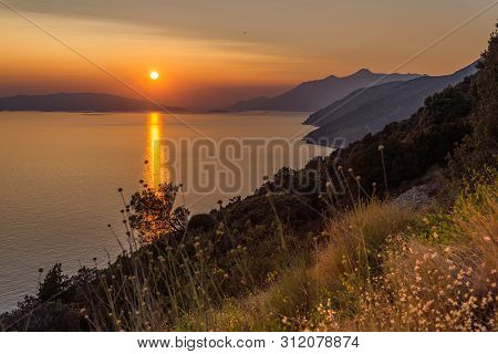 Beautiful Sunset In Dingac Borak, Dalmatia, Croatia, Peljesac Peninsula